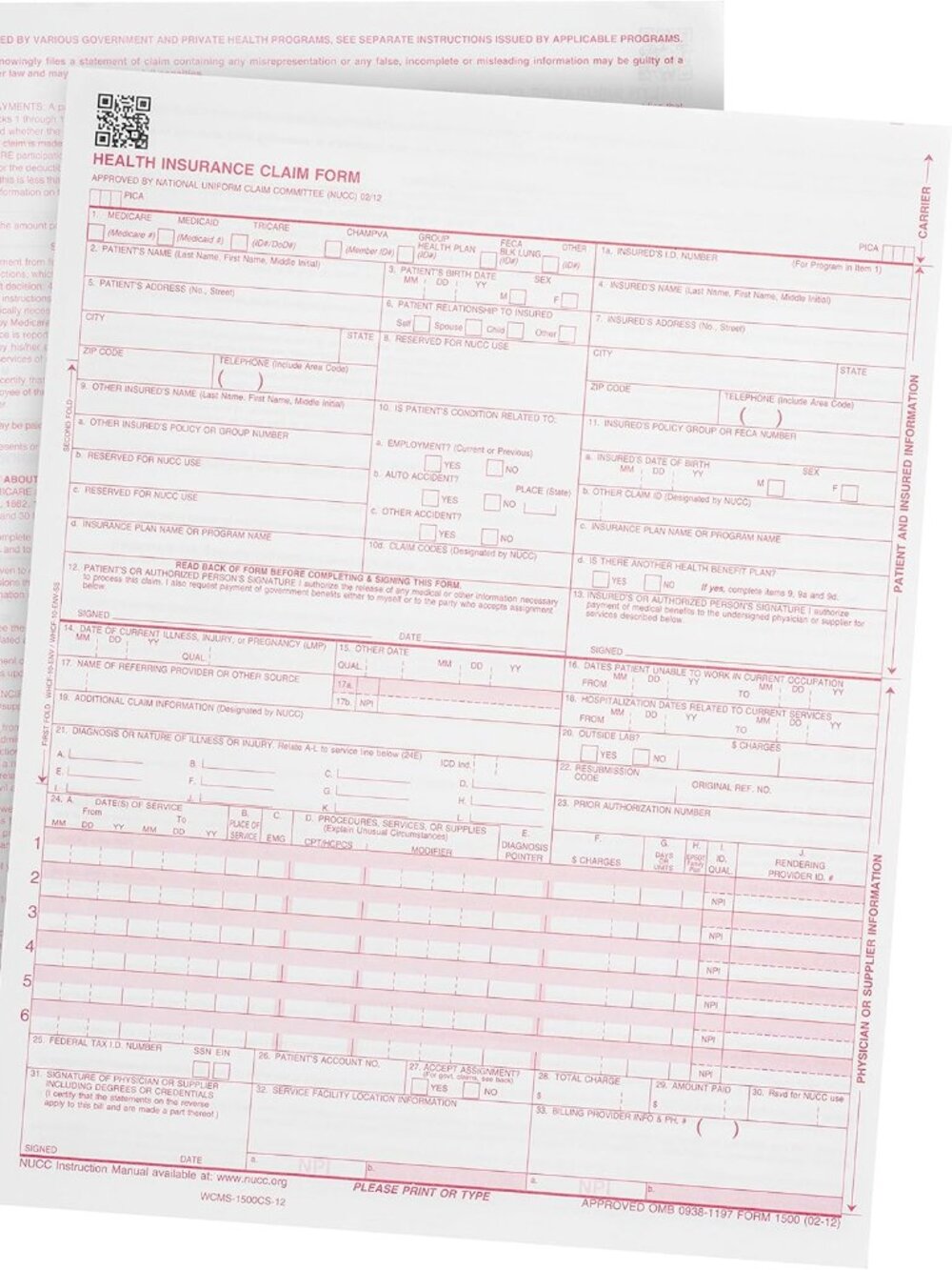 500 CMS 1500 Claim Forms (2 packages of 500)
